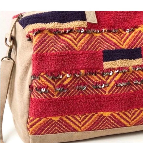 NWOT Free People First Class Suede Embellished Weekender in Primrose Bag - Picture 2 of 12